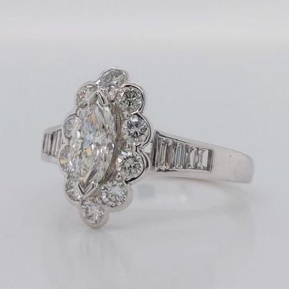 Modern 1ct Marquise Cut Diamond Cluster Ring