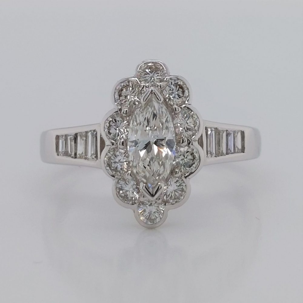 Modern 1ct Marquise Cut Diamond Cluster Ring