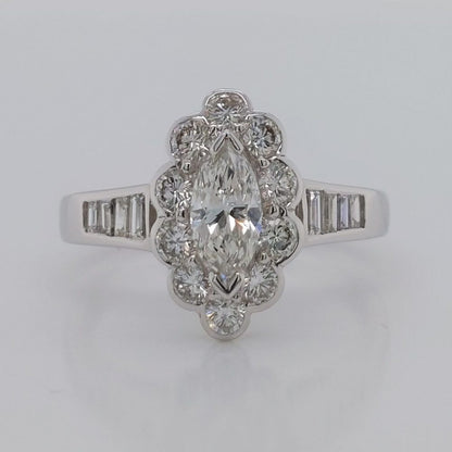 Modern 1ct Marquise Cut Diamond Cluster Ring