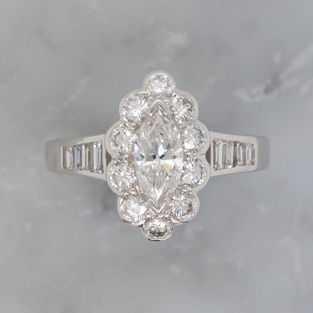 Modern 1ct Marquise Cut Diamond Cluster Ring