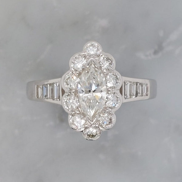 Modern 1ct Marquise Cut Diamond Cluster Ring