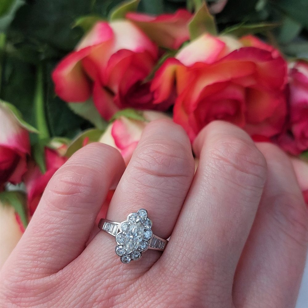 Modern 1ct Marquise Cut Diamond Cluster Ring