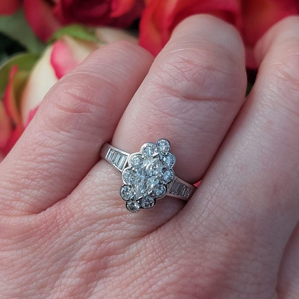 Modern 1ct Marquise Cut Diamond Cluster Ring