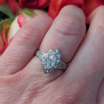 Modern 1ct Marquise Cut Diamond Cluster Ring