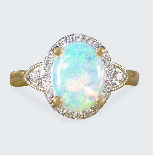 Modern Opal and Diamond Cluster Ring