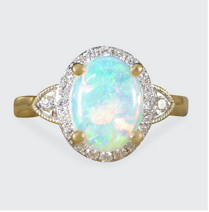 Modern Opal and Diamond Cluster Ring