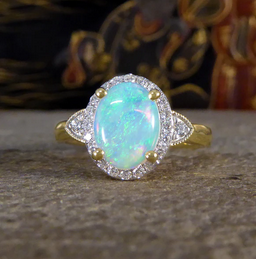 Modern Opal and Diamond Cluster Ring