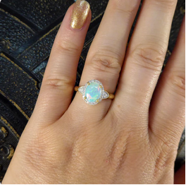 Modern Opal and Diamond Cluster Ring