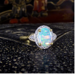 Modern Opal and Diamond Cluster Ring