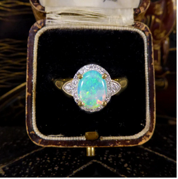 Modern Opal and Diamond Cluster Ring