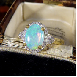 Modern Opal and Diamond Cluster Ring