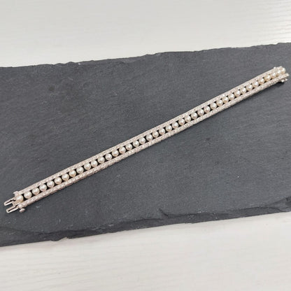 Modern Pearl and Diamond Bracelet in Platinum, 3.81 carats