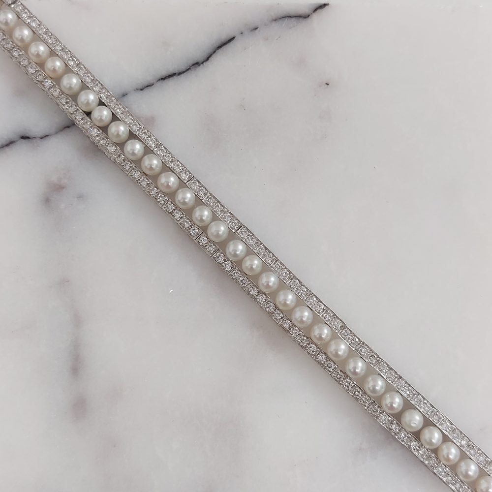 Modern Pearl and Diamond Bracelet in Platinum, 3.81 carats