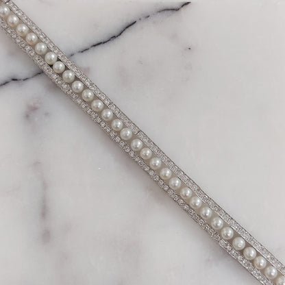 Modern Pearl and Diamond Bracelet in Platinum, 3.81 carats