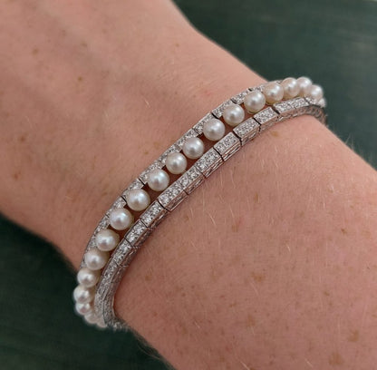 Modern Pearl and Diamond Bracelet in Platinum, 3.81 carats