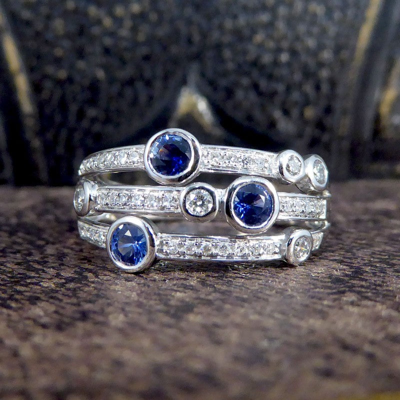 Modern Sapphire and Diamond Bubble Ring