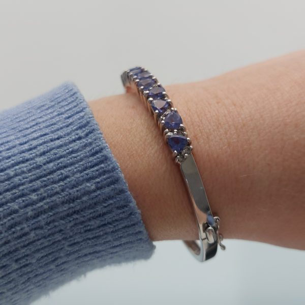 Modern 3.15ct Tanzanite and Diamond Bangle Bracelet