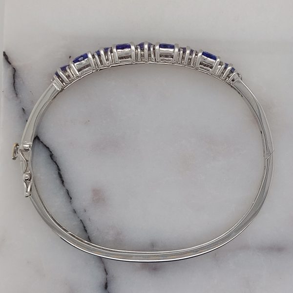 Modern 3.15ct Tanzanite and Diamond Bangle Bracelet