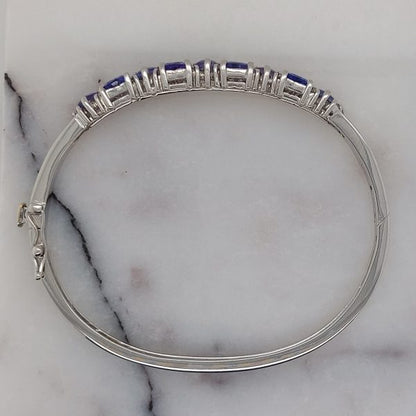 Modern 3.15ct Tanzanite and Diamond Bangle Bracelet