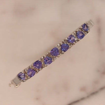 Modern 3.15ct Tanzanite and Diamond Bangle Bracelet