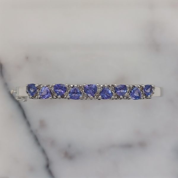 Modern 3.15ct Tanzanite and Diamond Bangle Bracelet