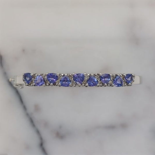 Modern 3.15ct Tanzanite and Diamond Bangle Bracelet