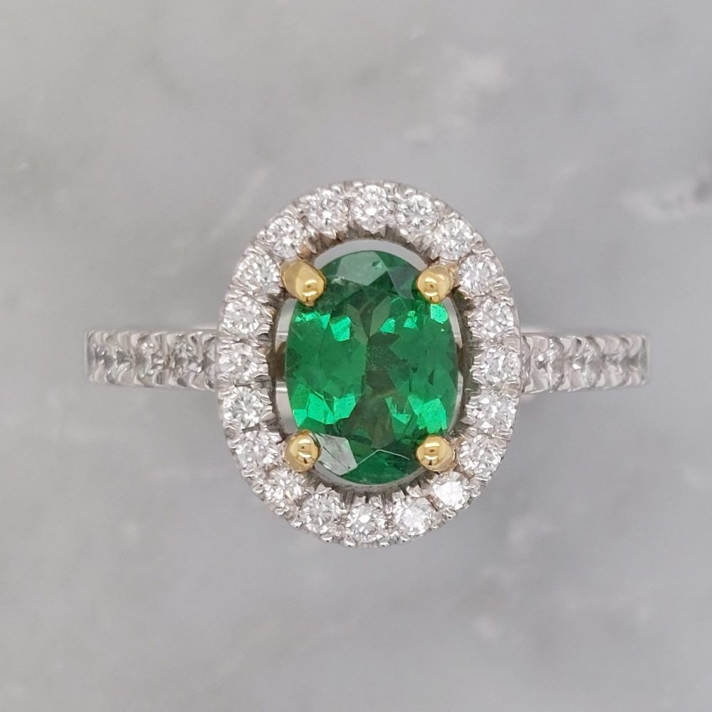 Modern Tsavorite Garnet and Diamond Cluster Ring