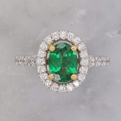 Modern Tsavorite Garnet and Diamond Cluster Ring