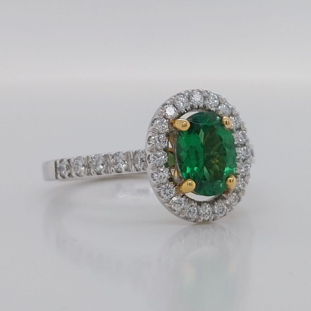 Modern Tsavorite Garnet and Diamond Cluster Ring