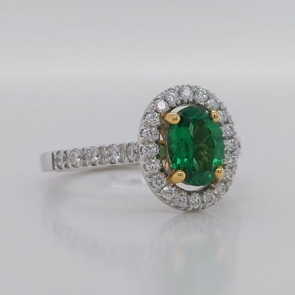 Modern Tsavorite Garnet and Diamond Cluster Ring