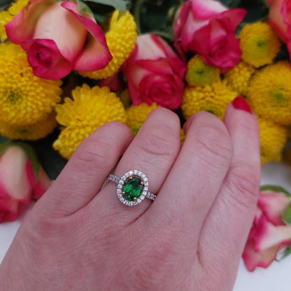 Modern Tsavorite Garnet and Diamond Cluster Ring