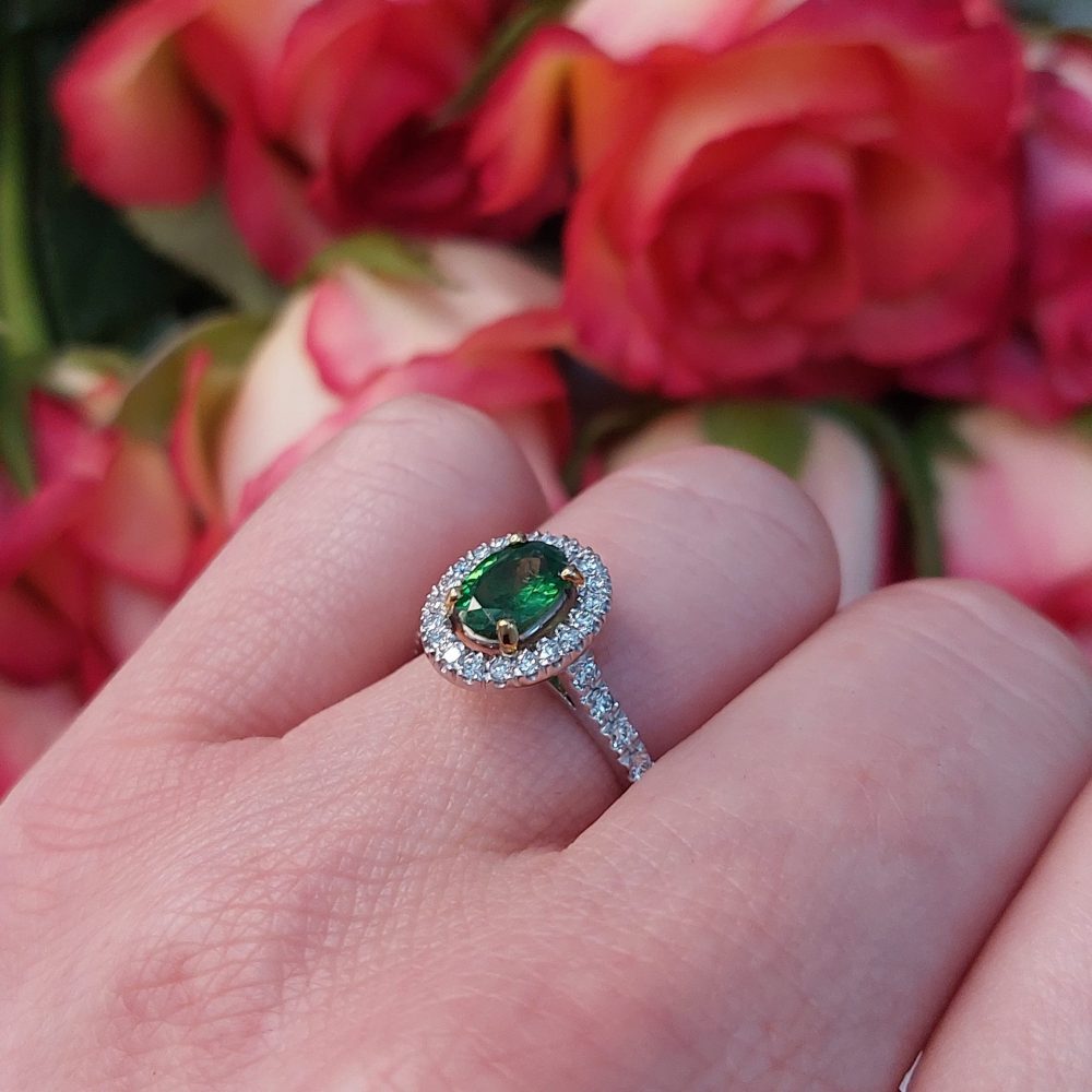 Modern Tsavorite Garnet and Diamond Cluster Ring