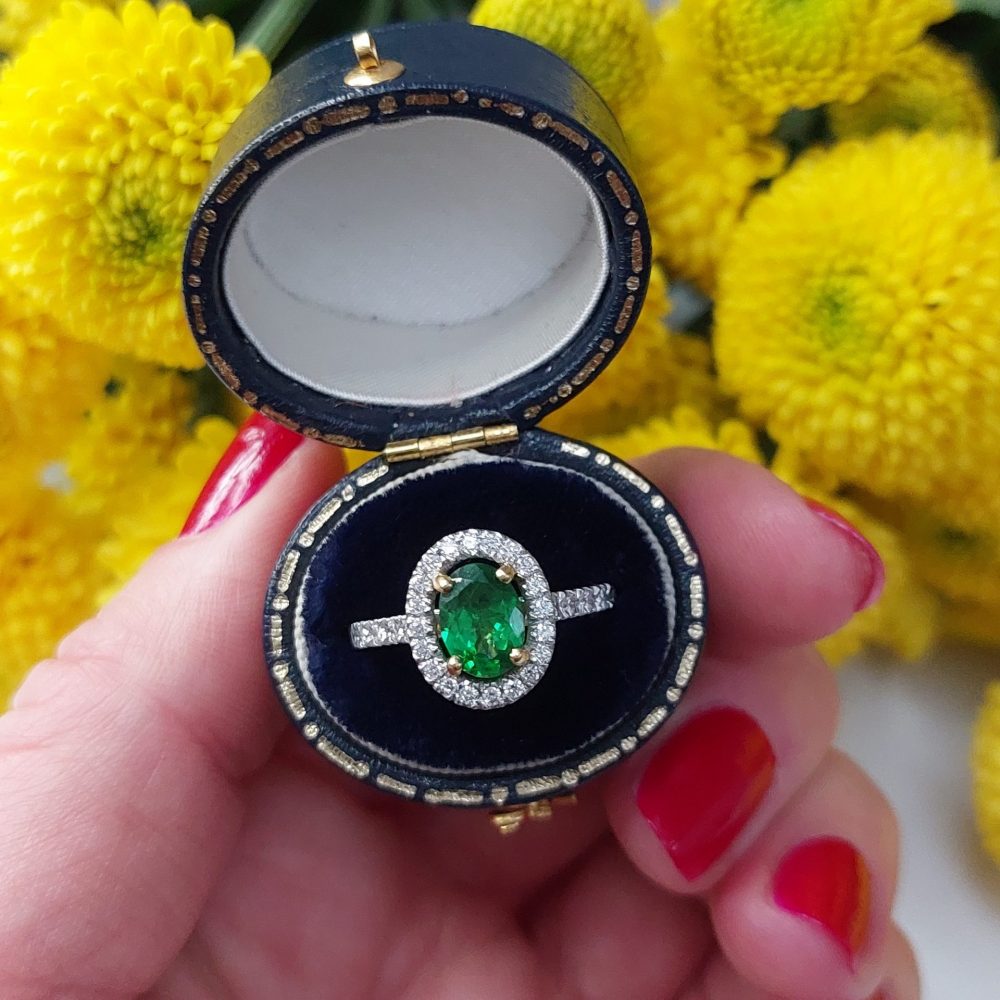 Modern Tsavorite Garnet and Diamond Cluster Ring