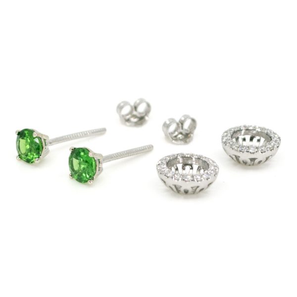 Modern Tsavorite Garnet and Diamond Cluster White Gold Earrings