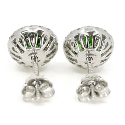 Modern Tsavorite Garnet and Diamond Cluster White Gold Earrings