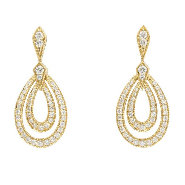 Modern 0.80cts Diamond Double Hoop Drop Earrings in 18ct Yellow Gold
