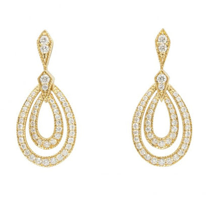 Modern 0.80cts Diamond Double Hoop Drop Earrings in 18ct Yellow Gold