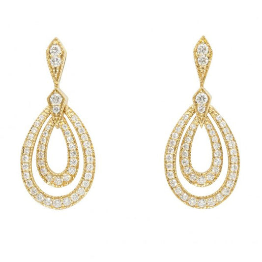 Modern 0.80cts Diamond Double Hoop Drop Earrings in 18ct Yellow Gold