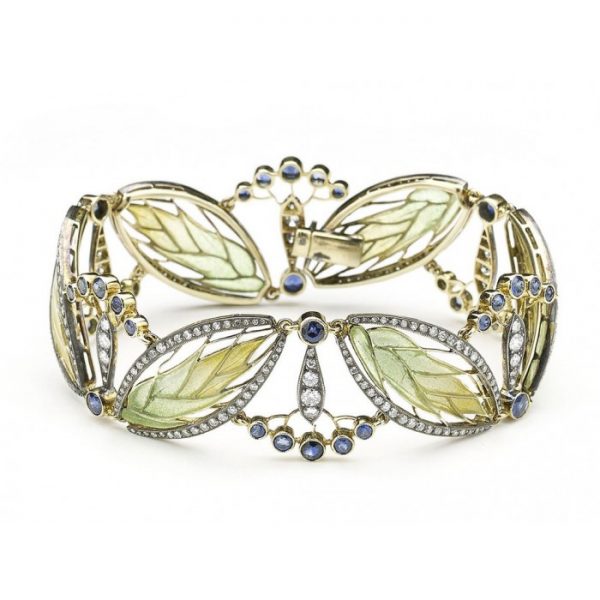 Moira Plique à Jour Enamel Sapphire Diamond Silver Gold Bracelet