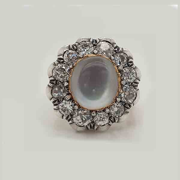 Antique Moonstone and Diamond Cluster Ring, Circa 1900