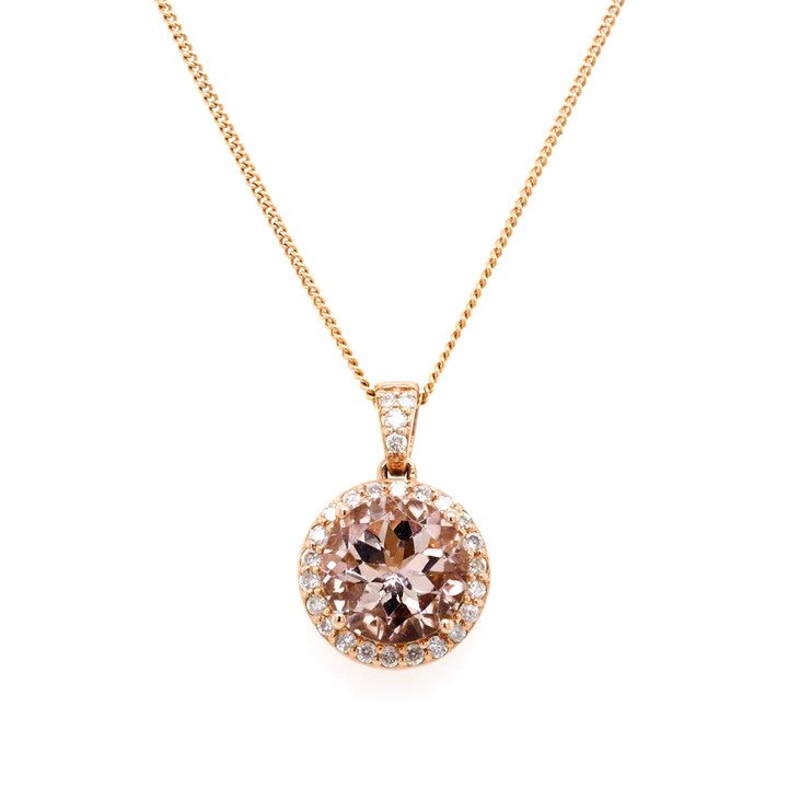 2.55ct Morganite and Diamond Cluster Pendant in 14ct Rose Gold