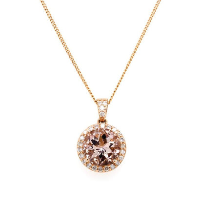 2.55ct Morganite and Diamond Cluster Pendant in 14ct Rose Gold