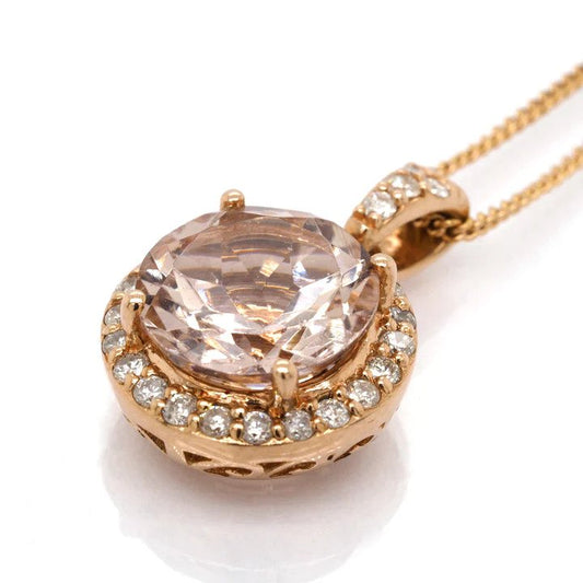 2.55ct Morganite and Diamond Cluster Pendant