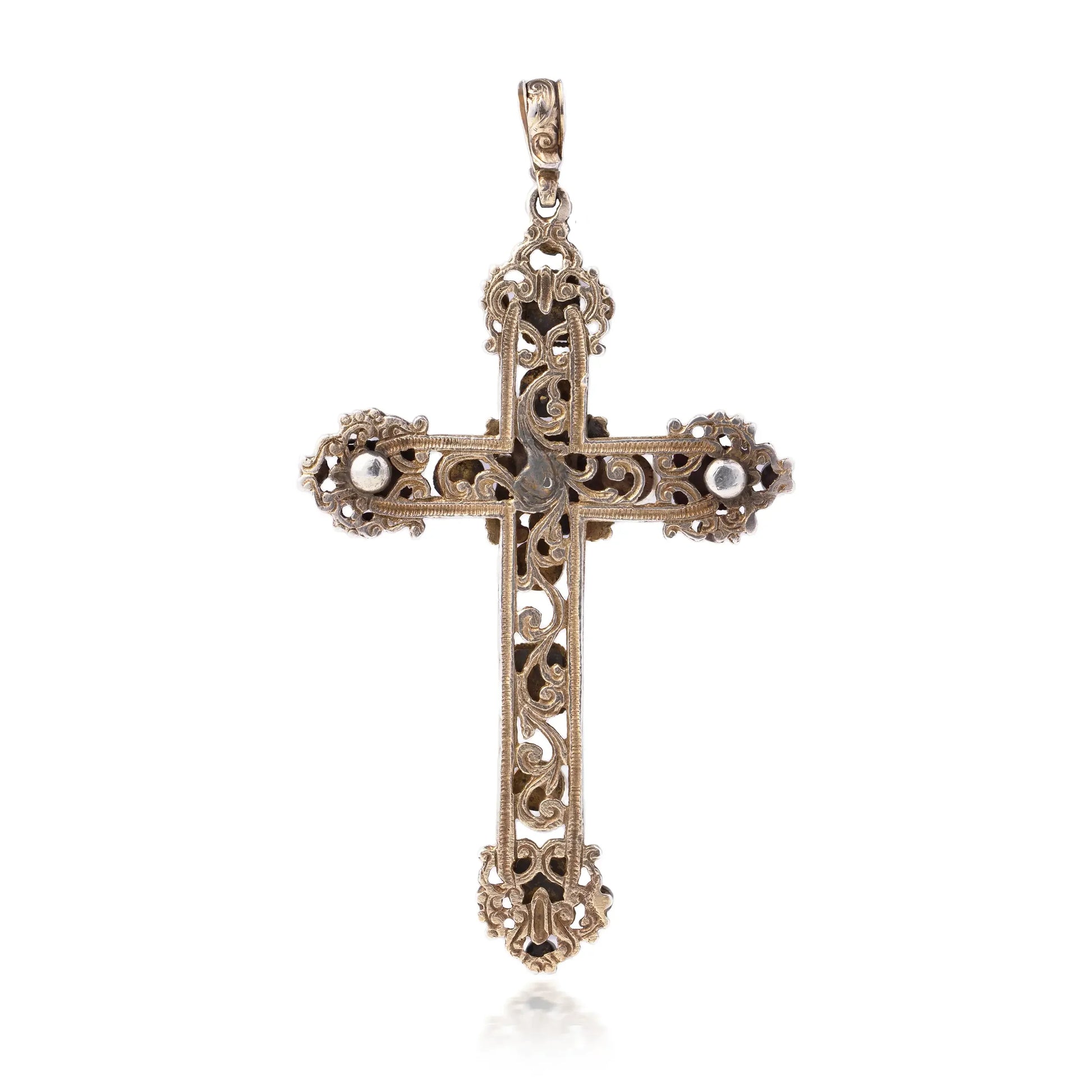 Antique Victorian Gem-Set Cross Pendant In Silver And Silver Gilt, C.1890