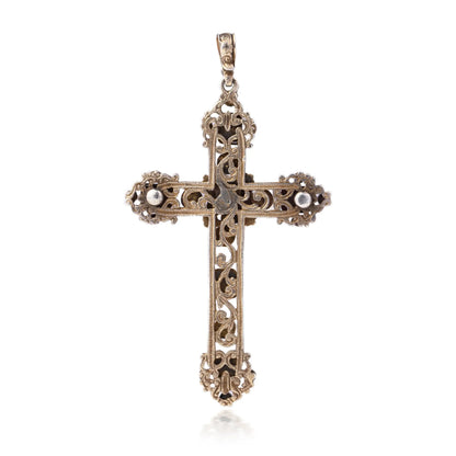 Antique Victorian Gem-Set Cross Pendant In Silver And Silver Gilt, C.1890