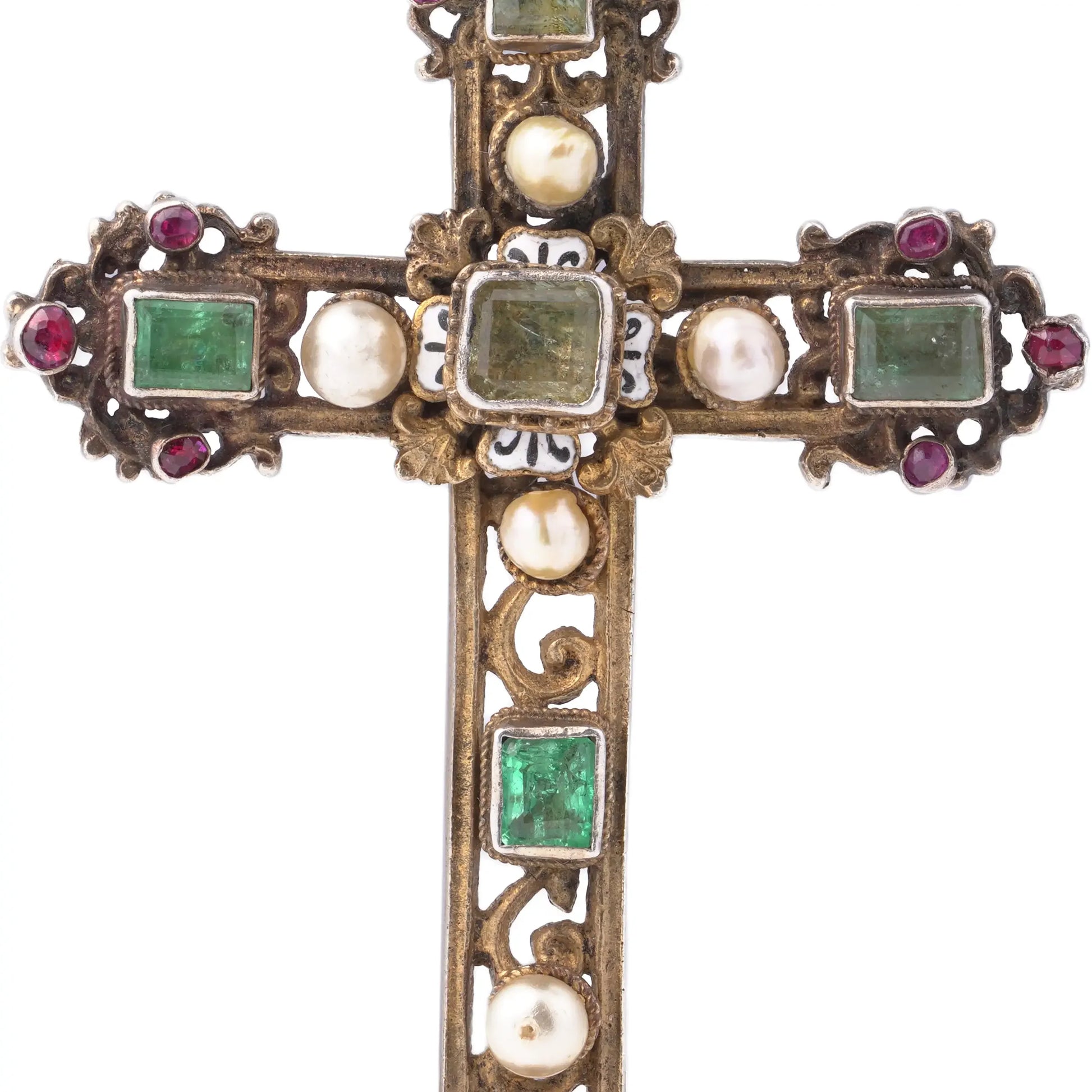Antique Victorian Gem-Set Cross Pendant In Silver And Silver Gilt, C.1890