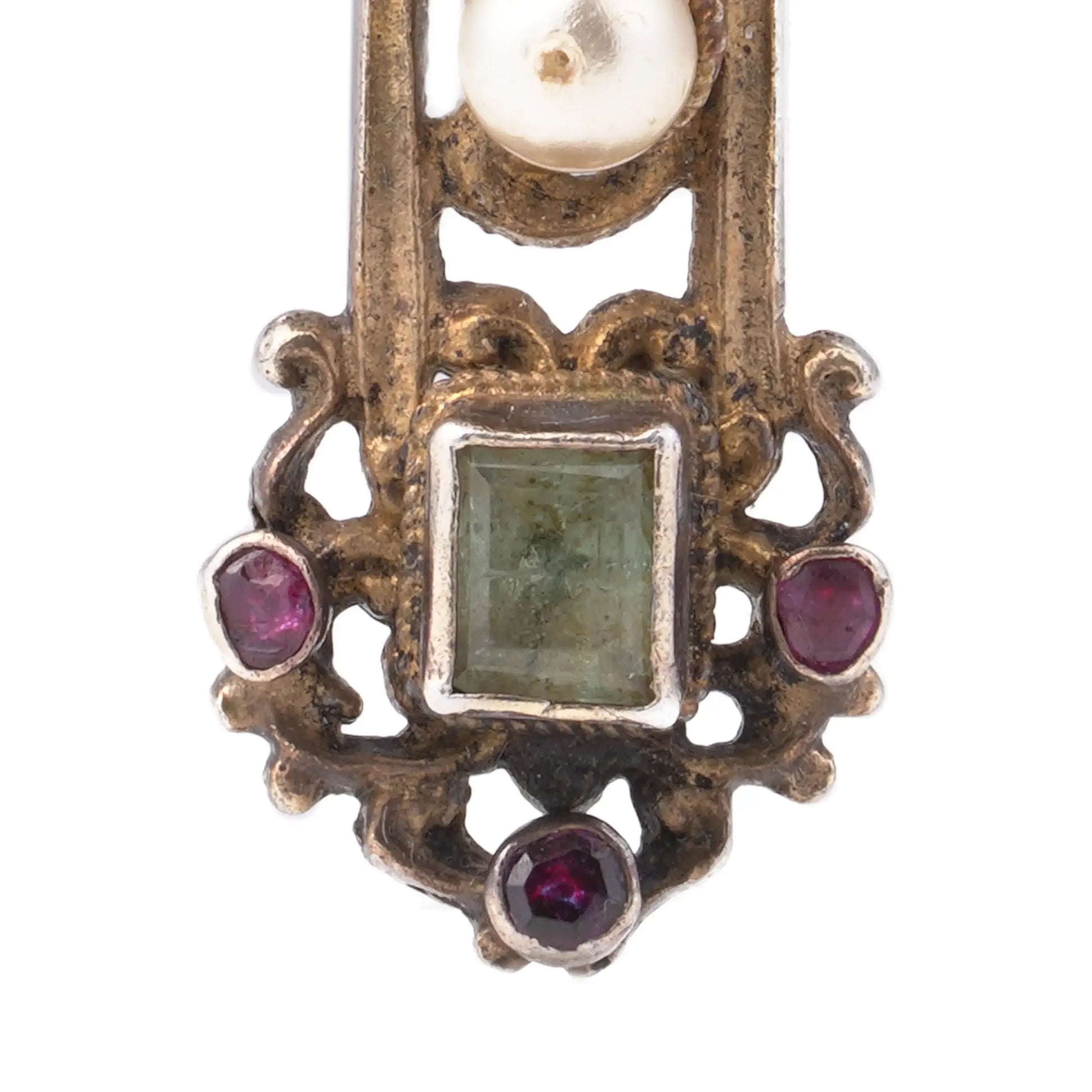 Antique Victorian Gem-Set Cross Pendant In Silver And Silver Gilt, C.1890
