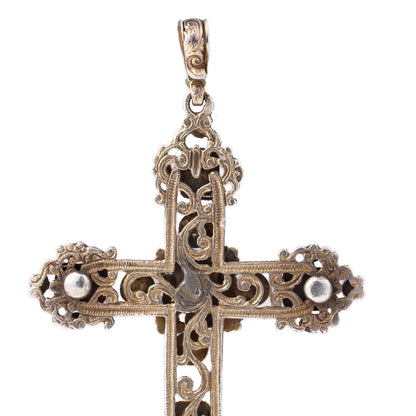 Antique Victorian Gem-Set Cross Pendant In Silver And Silver Gilt, C.1890