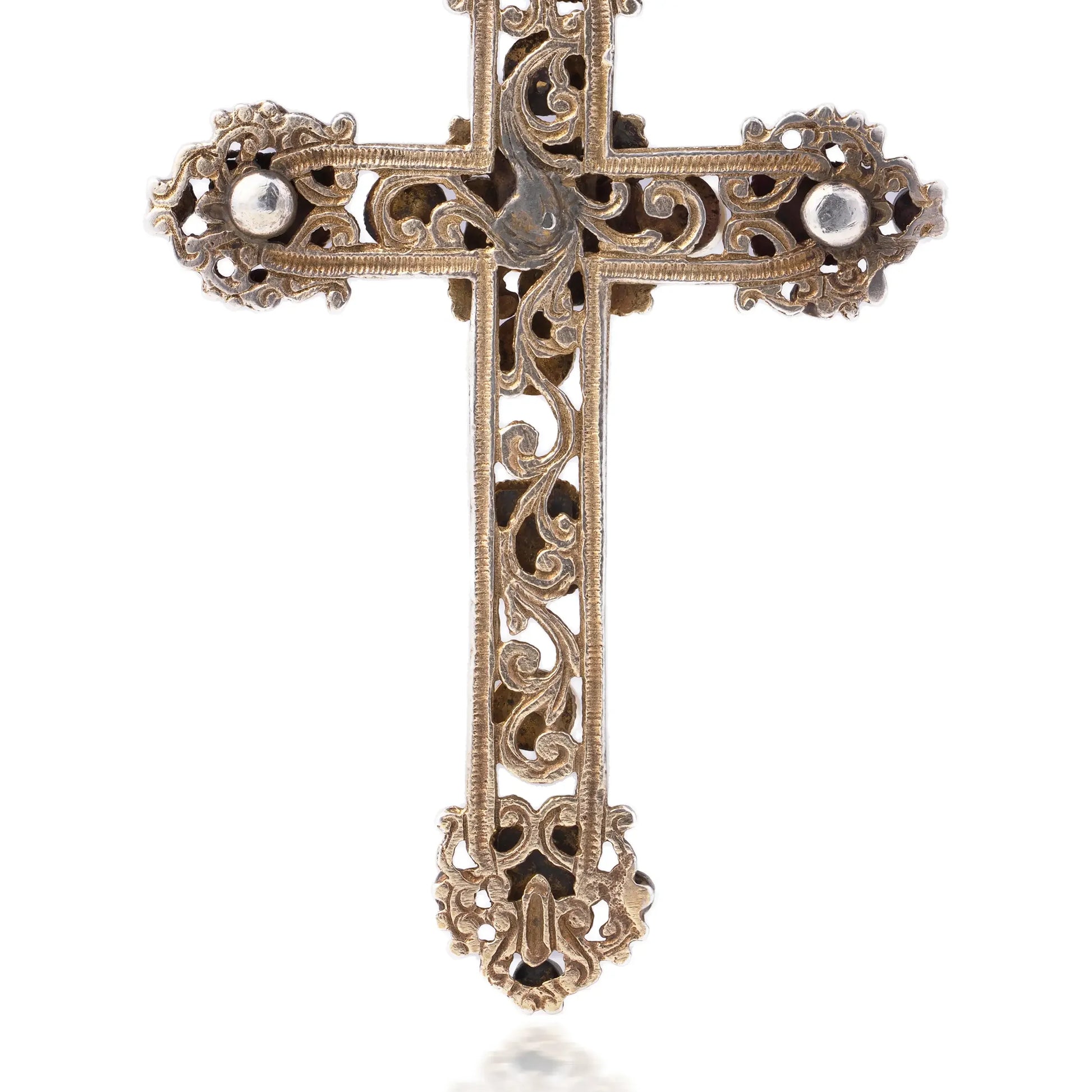 Antique Victorian Gem-Set Cross Pendant In Silver And Silver Gilt, C.1890