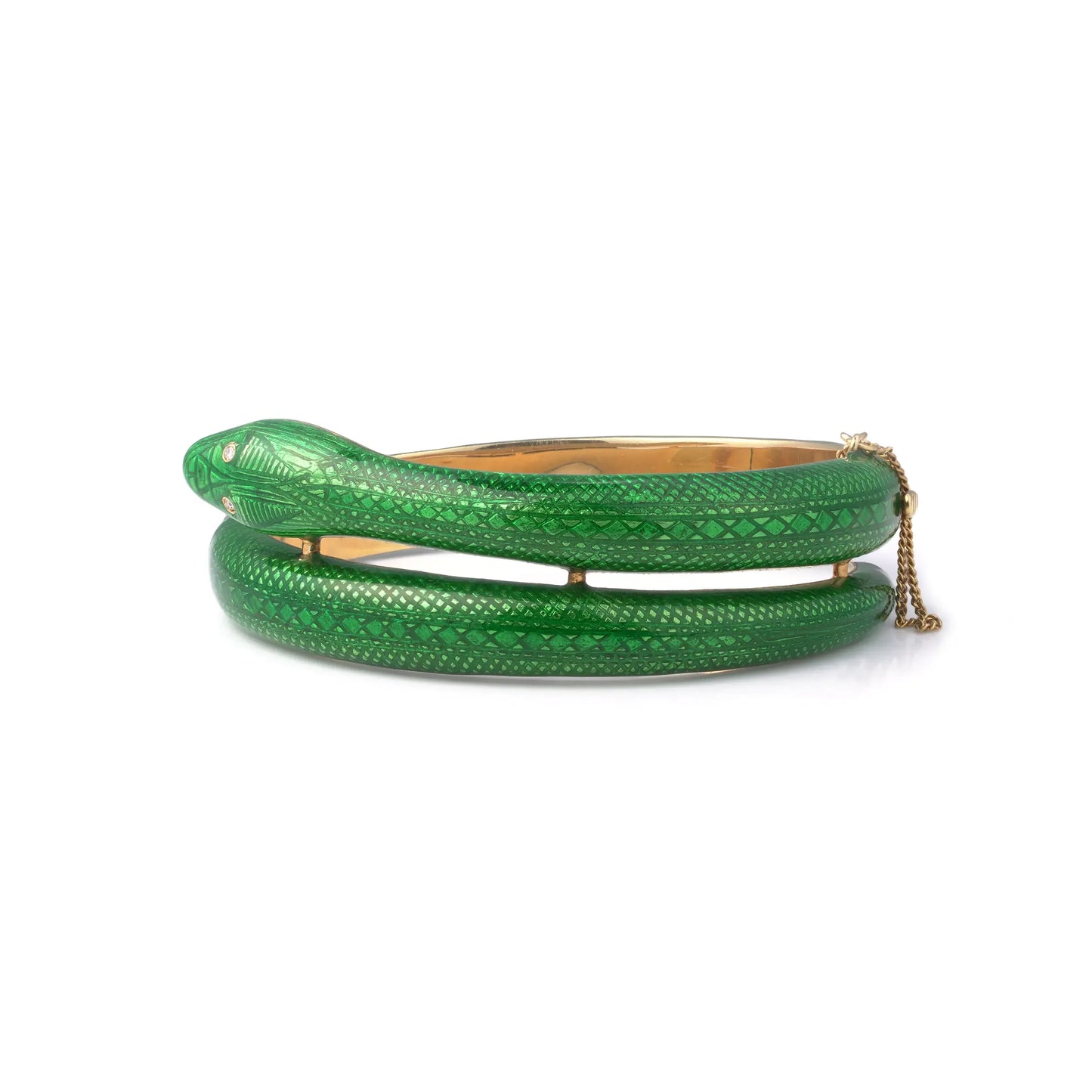 Vintage Green Enamel Snake Bracelet 18 Carat Gold Circa 1970's